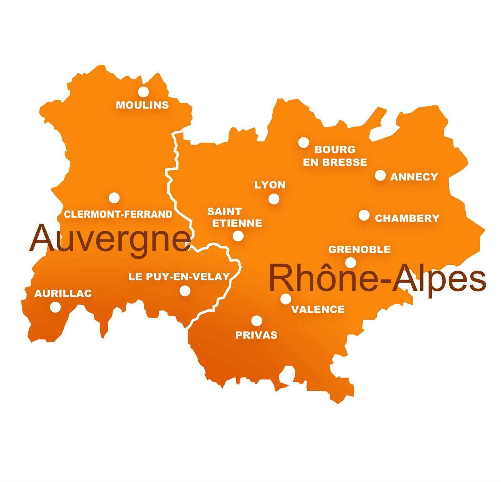 Carte de la Région Auvergne-Rhône-Alpes